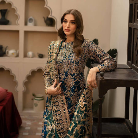 Royal Navy Blue Color Faux Georgette With Embroidery - ANIBEY