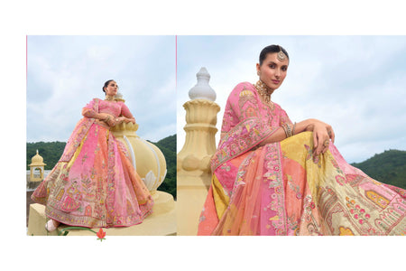 Shaded Multi Color Peach and Yellow Beautiful Traditional - ANIBEY