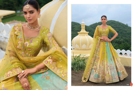 Shaded Multi Color Peach and Yellow Beautiful Traditional - ANIBEY