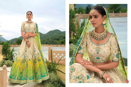 Shaded Multi Color Peach and Yellow Beautiful Traditional - ANIBEY