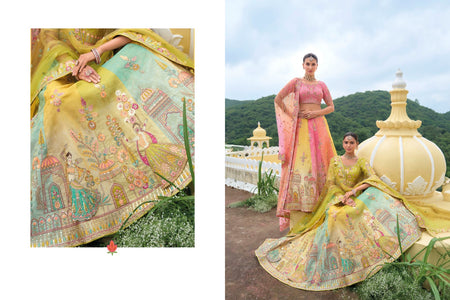 Shaded Multi Color Peach and Yellow Beautiful Traditional - ANIBEY
