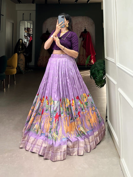 Pink Timeless Elegance Dola Silk Kalamkari Lehenga Set - ANIBEY