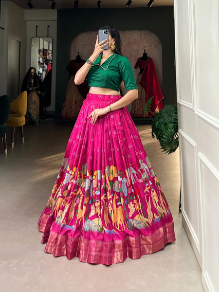 Pink Timeless Elegance Dola Silk Kalamkari Lehenga Set - ANIBEY