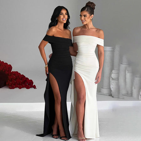 Women's Fashion Temperament Solid Color Slim Sleeveless Split Dresses - ANIBEY