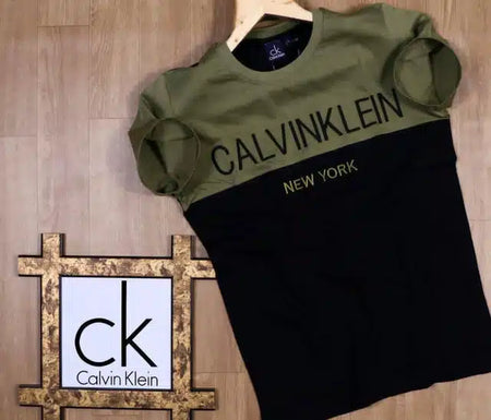 Round Neck T-Shirt for Men (Olive & Black, M) - ANIBEY