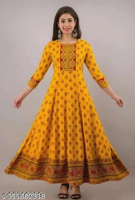 Rayon Printed Kurti for Women (Orange, M) - ANIBEY