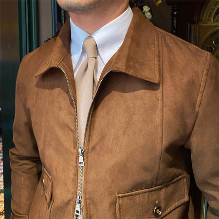 Suede Coffee Bomber Jacket For Men - ANIBEY