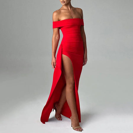 Women's Fashion Temperament Solid Color Slim Sleeveless Split Dresses - ANIBEY