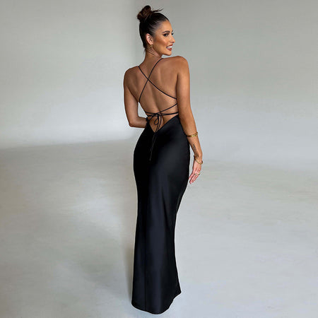 Hip Wrap Long Dress Slim Backless Waist - ANIBEY