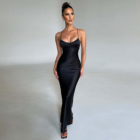 Hip Wrap Long Dress Slim Backless Waist - ANIBEY