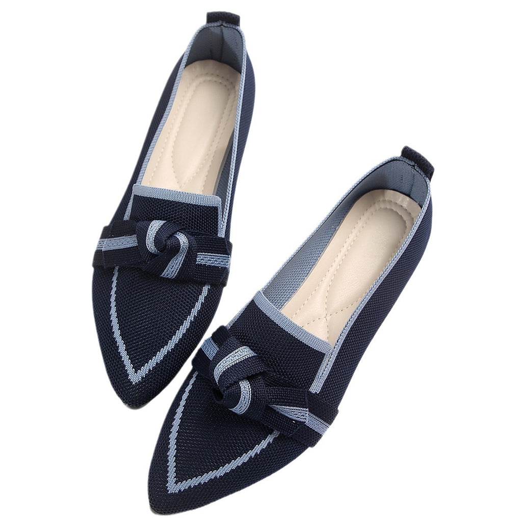 Fashion Pointed Toe Bow Flat Shoes For Women Lying Woven Slip-on Breathable Shoes Summer - ANIBEY