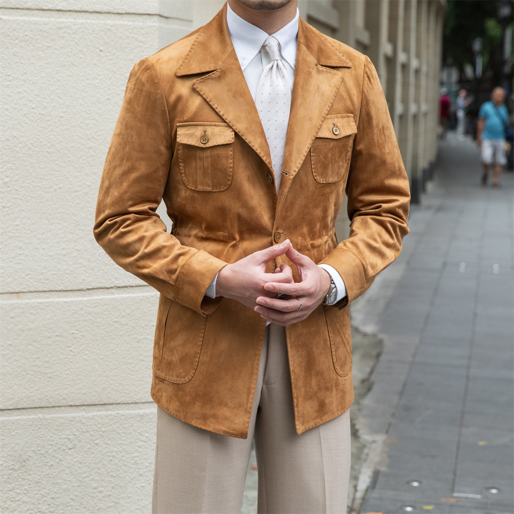 Suede Safari Jacket With Slim Fit - ANIBEY