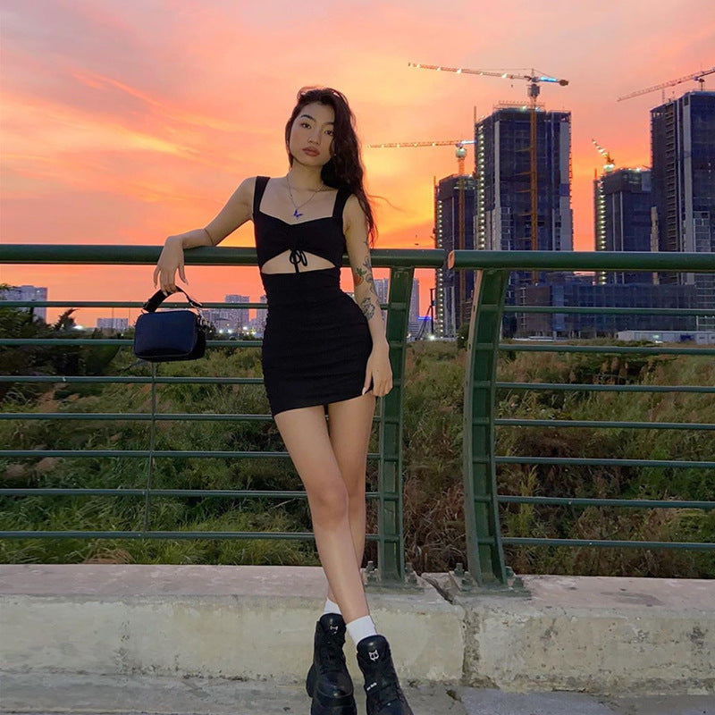 Sling V-neck Halter Sexy Hollow Slim Fit Hip Dress - ANIBEY