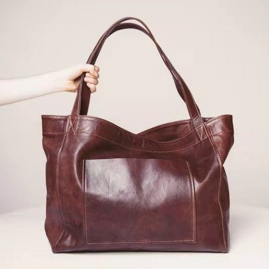 Soft Leather Large Capacity One-shoulder Tote Bag - ANIBEY