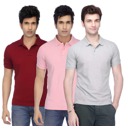 Poly Cotton Solid Half Sleeves Mens Polo T-shirt (Multicolor, M) (Pack of 3) - ANIBEY