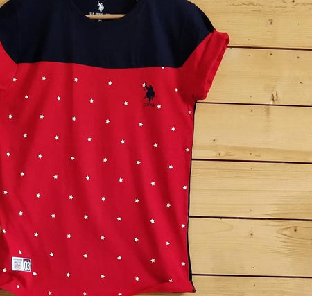 Men's Dual Printed Trending T-Shirts (Red & Black, S) - ANIBEY