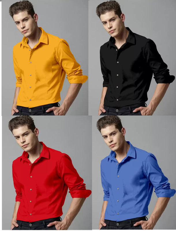 Combo of 4 Casual Shirts for Men (Multicolor, S) - ANIBEY