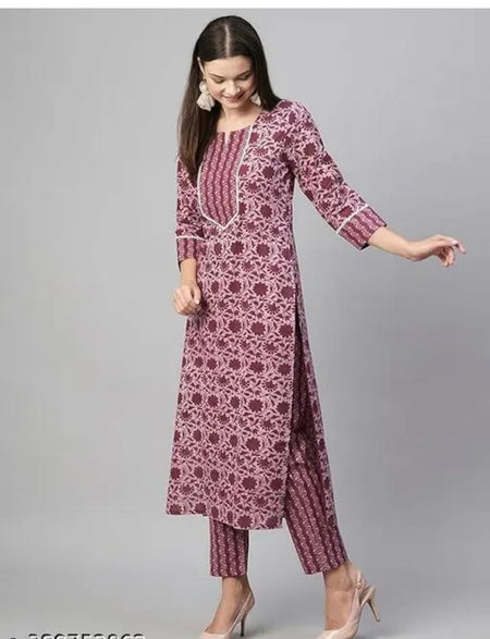 Floral Printed Women Cotton Women Kurta With Pant (2 Psc Set) - ANIBEY