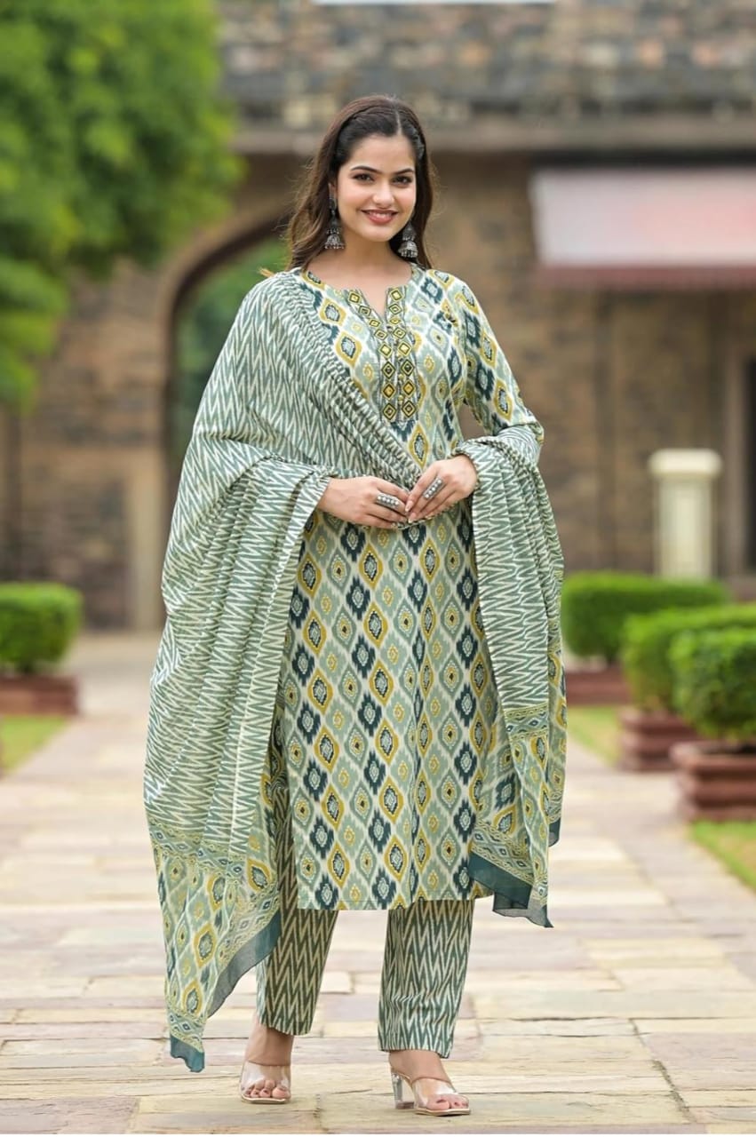 Women Viscose Rayon Kurta Pant Dupatta Set - ANIBEY