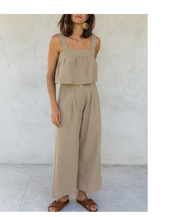 Women's Summer New Square Collar Strap Backless Special-interest Design Short Overall Dress Set - ANIBEY