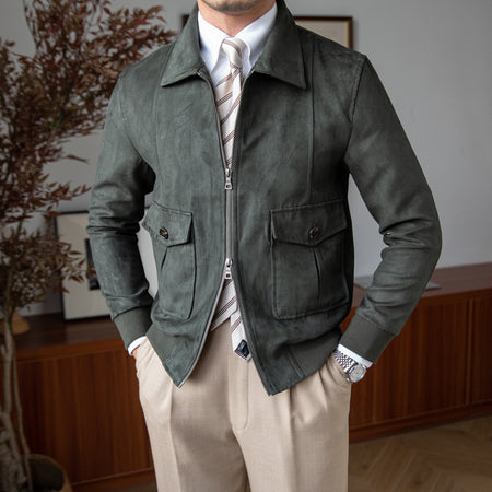 Suede Coffee Bomber Jacket For Men - ANIBEY