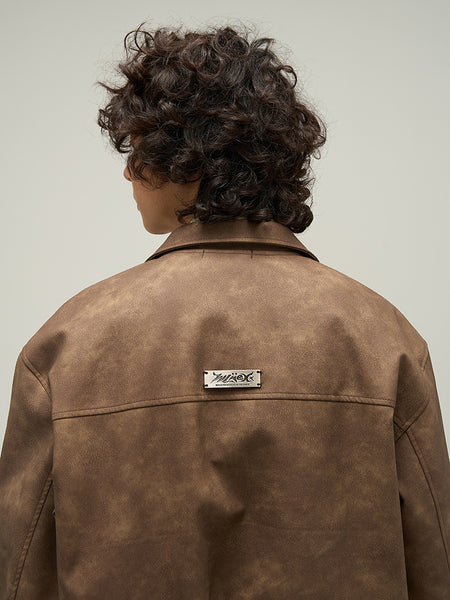 American Retro Brown Leather Jacket For Men - ANIBEY