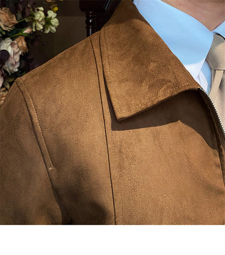 Suede Coffee Bomber Jacket For Men - ANIBEY
