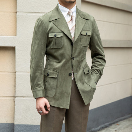 Suede Safari Jacket With Slim Fit - ANIBEY