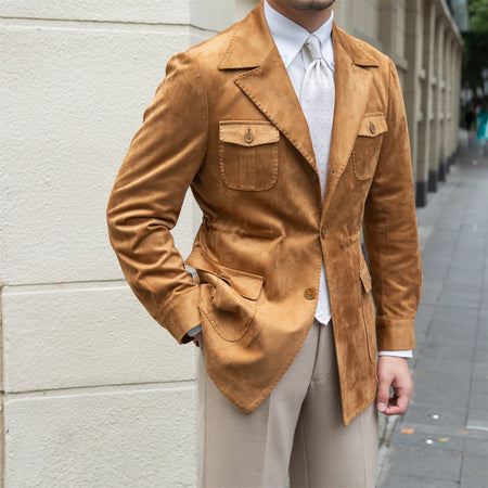 Suede Safari Jacket With Slim Fit - ANIBEY
