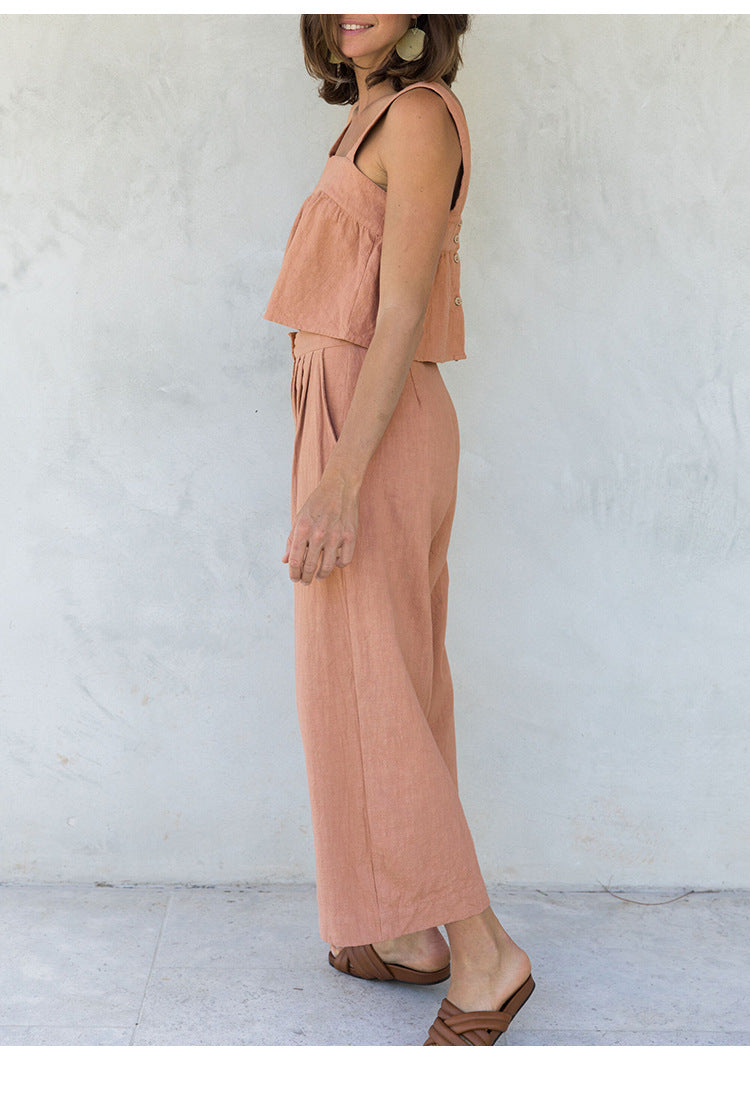Women's Summer New Square Collar Strap Backless Special-interest Design Short Overall Dress Set - ANIBEY