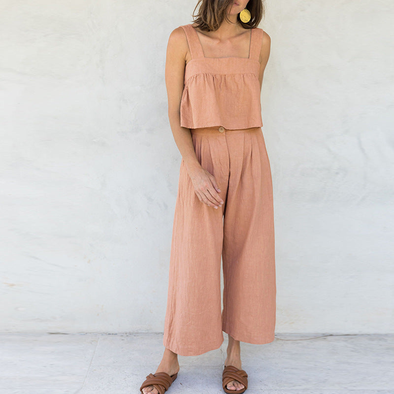 Women's Summer New Square Collar Strap Backless Special-interest Design Short Overall Dress Set - ANIBEY