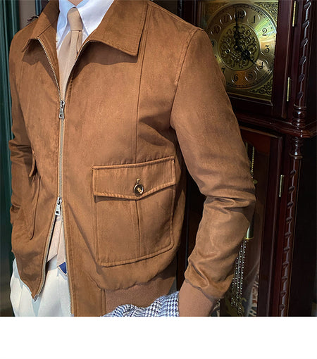 Suede Coffee Bomber Jacket For Men - ANIBEY