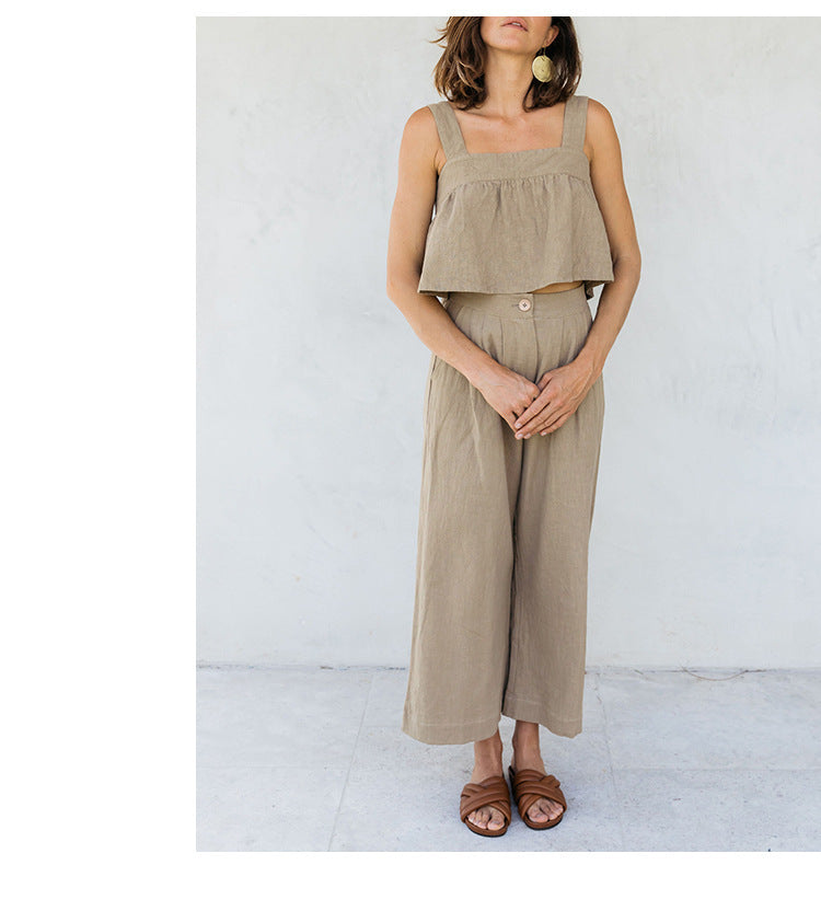 Women's Summer New Square Collar Strap Backless Special-interest Design Short Overall Dress Set - ANIBEY