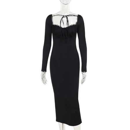 Lace Chest Back Long Sleeve Dress Vacation Style Fashion - ANIBEY