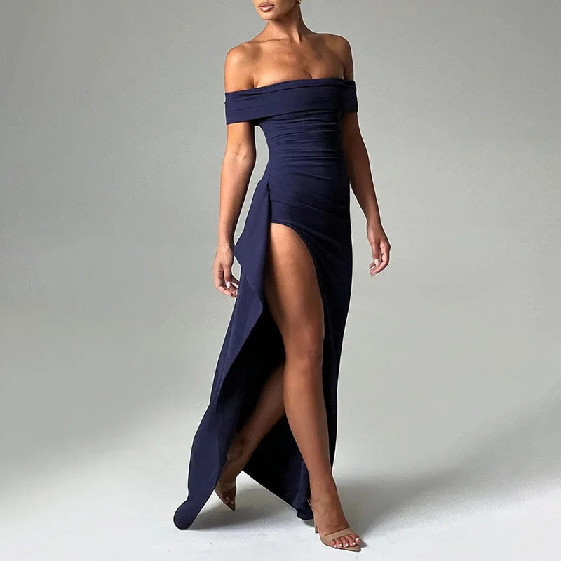 Women's Fashion Temperament Solid Color Slim Sleeveless Split Dresses - ANIBEY