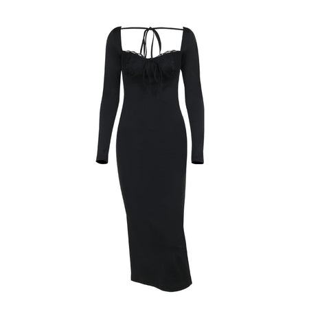 Lace Chest Back Long Sleeve Dress Vacation Style Fashion - ANIBEY