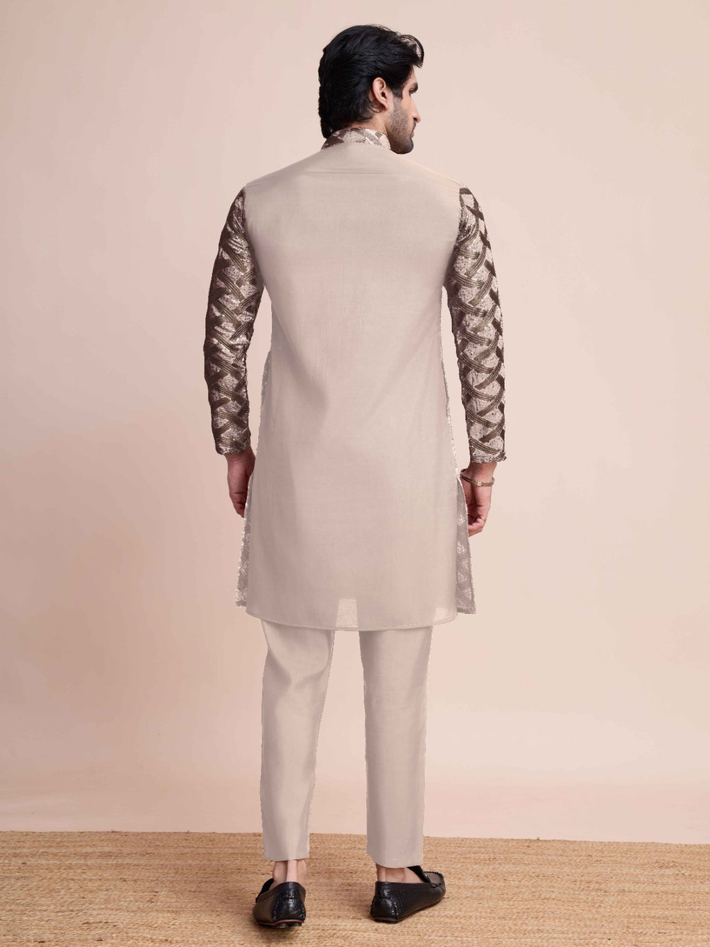 Mustard color pure silk mirror work kurta - Rawayi - ANIBEY