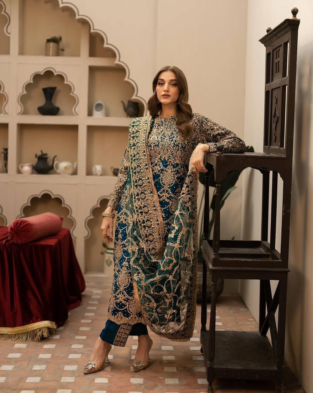 Royal Navy Blue Color Faux Georgette With Embroidery - ANIBEY