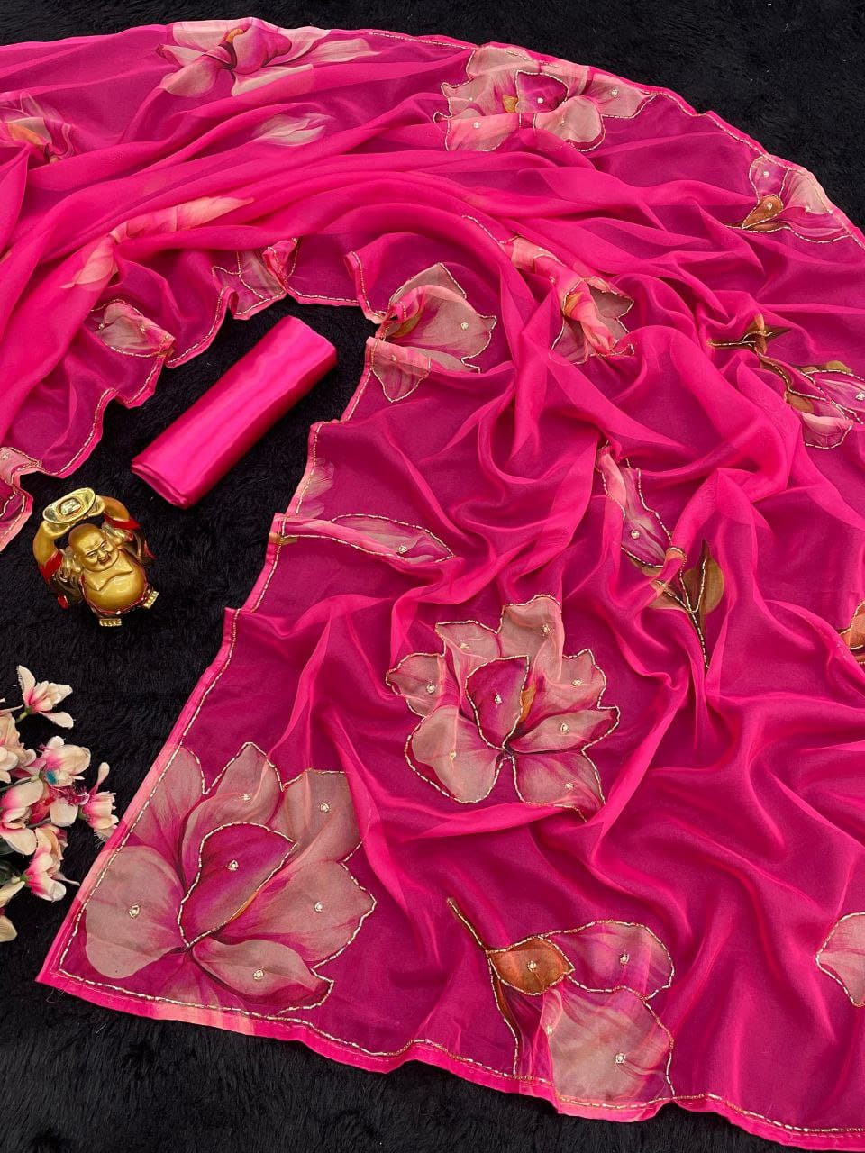 Beautiful Floral Printed Organza Saree - ANIBEY