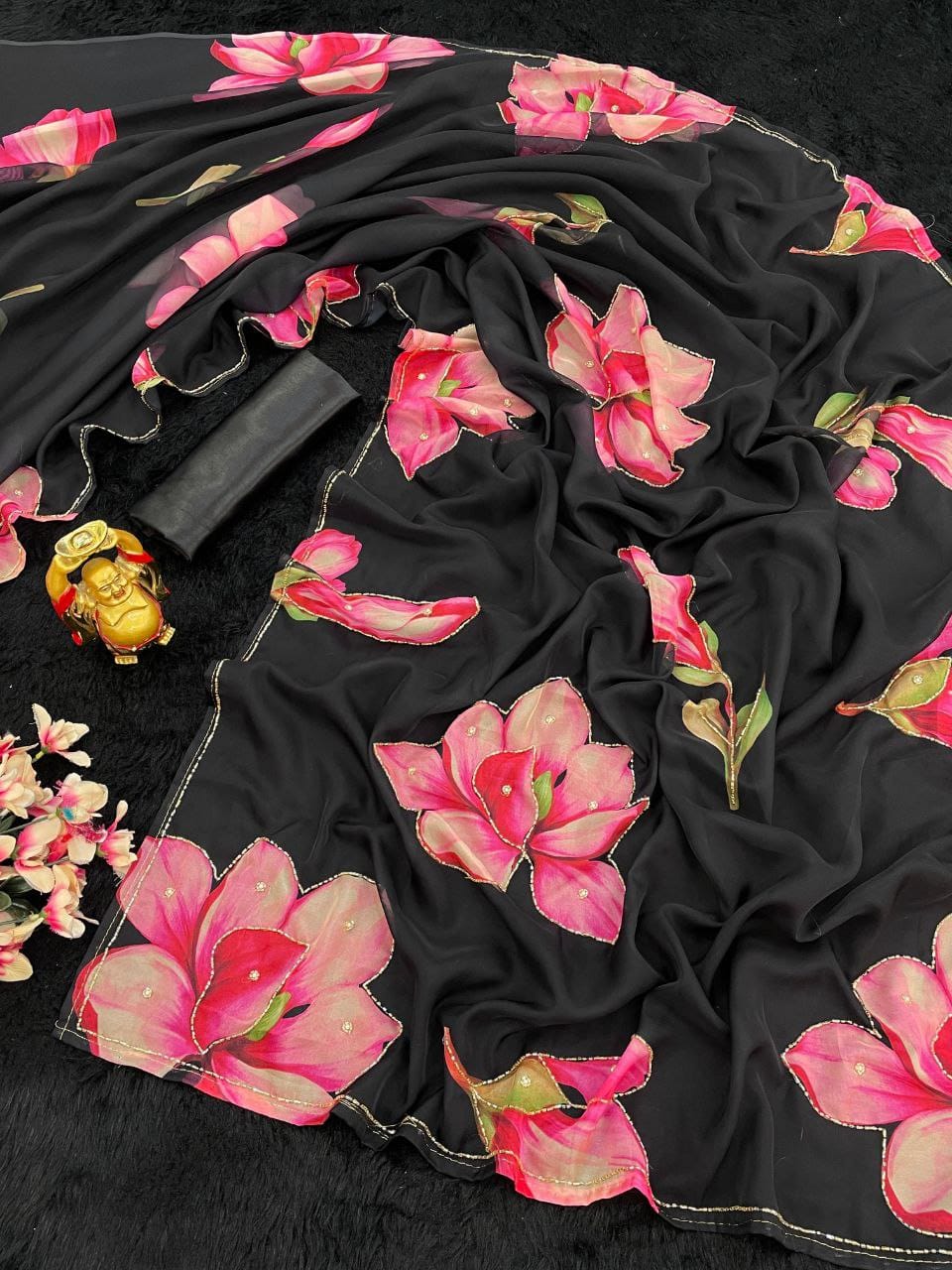 Beautiful Floral Printed Organza Saree - ANIBEY