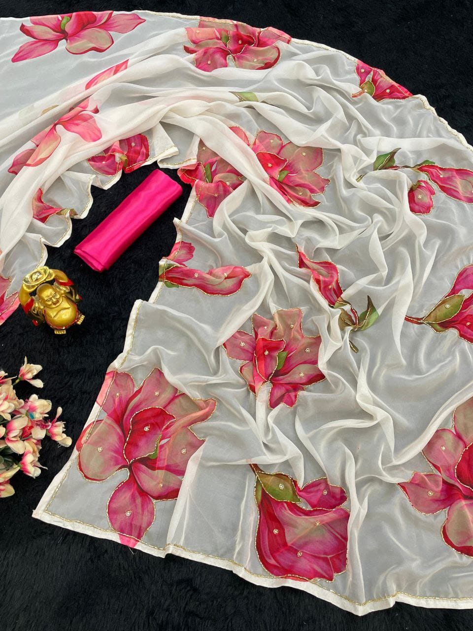 Beautiful Floral Printed Organza Saree - ANIBEY