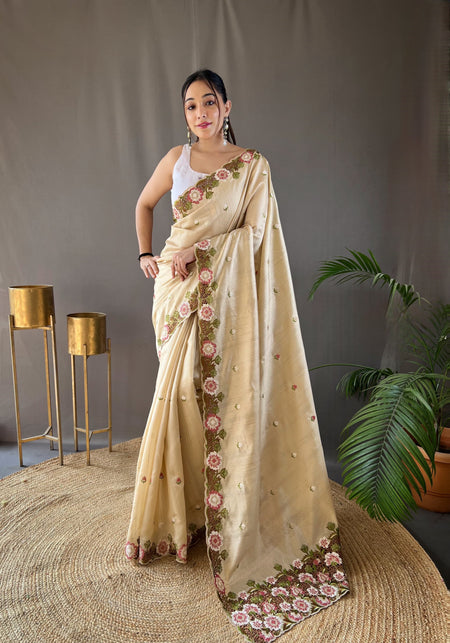 Sclout Women's Soft Silk Saree With Cut Boarder & Work Blouse Piece - ANIBEY