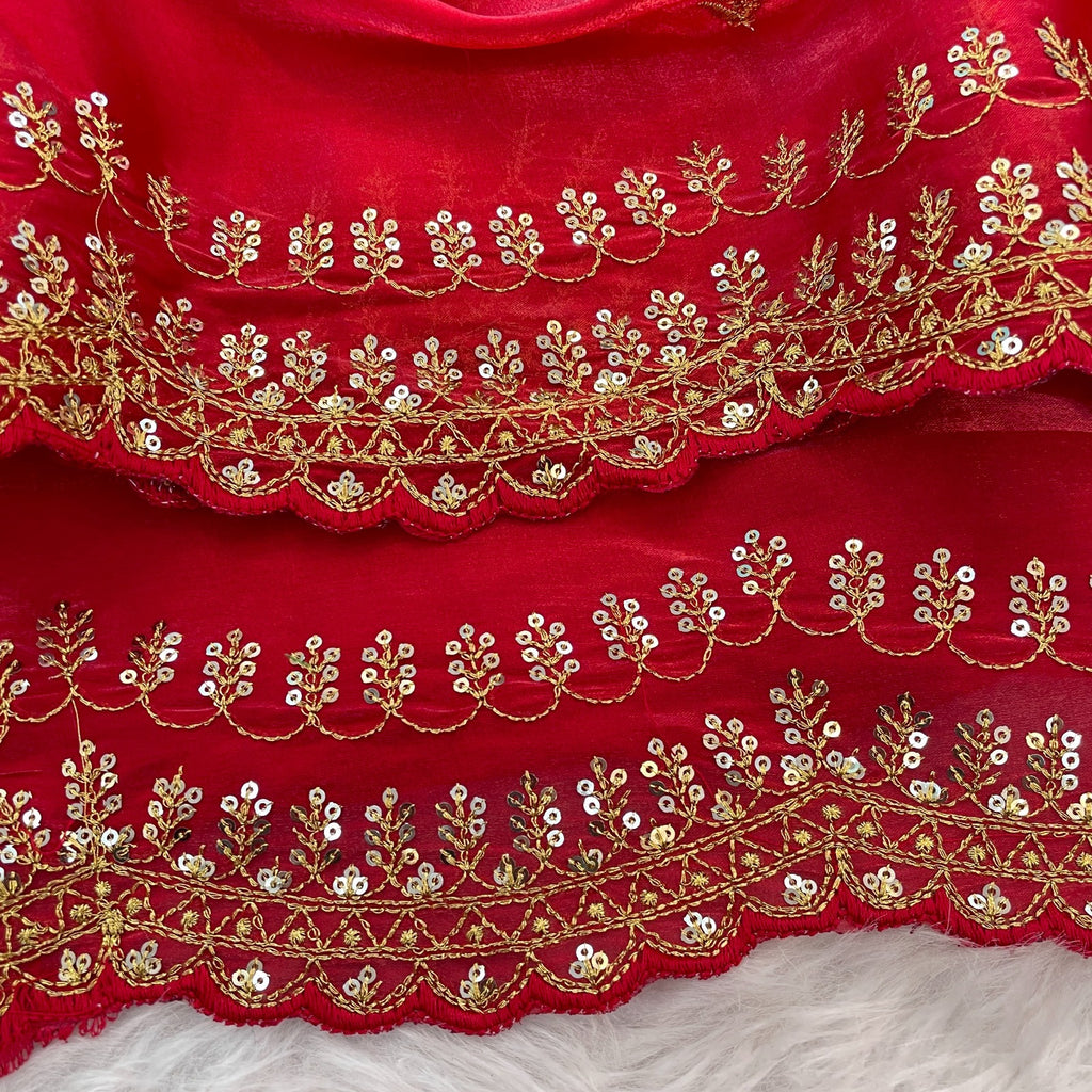 Bold Red most beautiful Zimi chu saree - ANIBEY