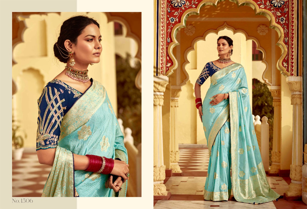 Sweet Green Woven Banarasi Designer Silk Saree With Blouse - ANIBEY