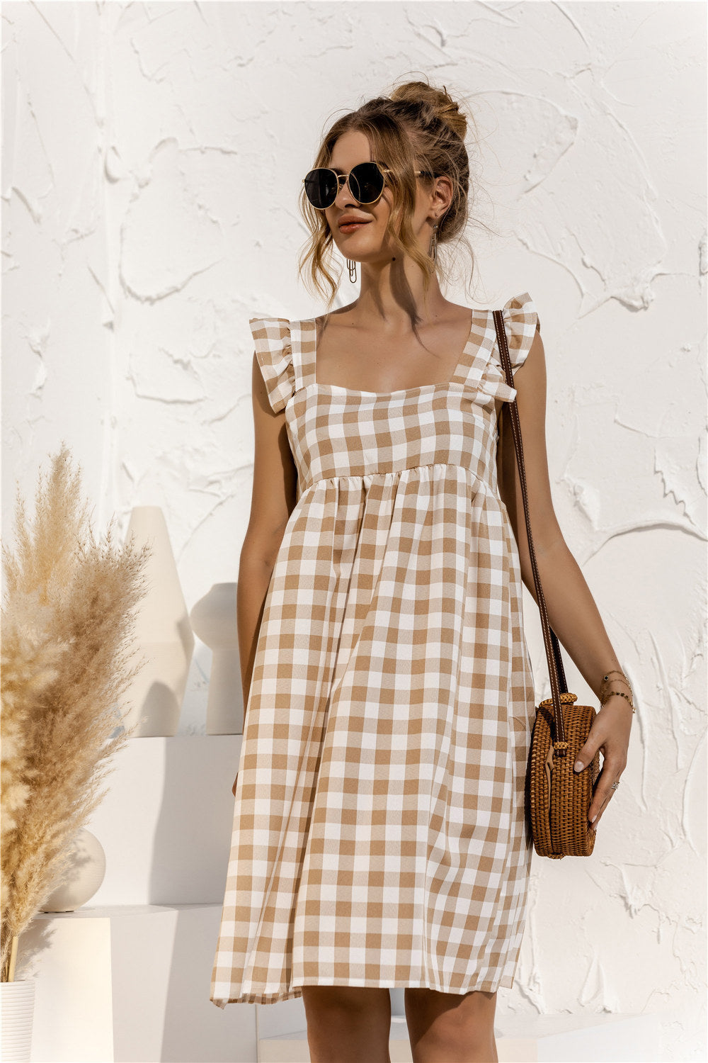Loose Sleeveless Dress With Square Neck And Ruffle Sleeves - ANIBEY