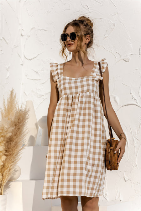 Loose Sleeveless Dress With Square Neck And Ruffle Sleeves - ANIBEY