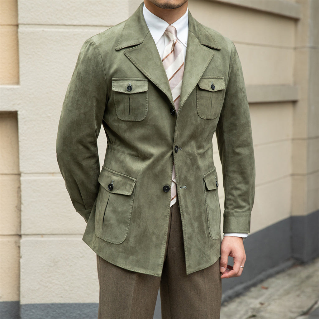 Suede Safari Jacket With Slim Fit - ANIBEY