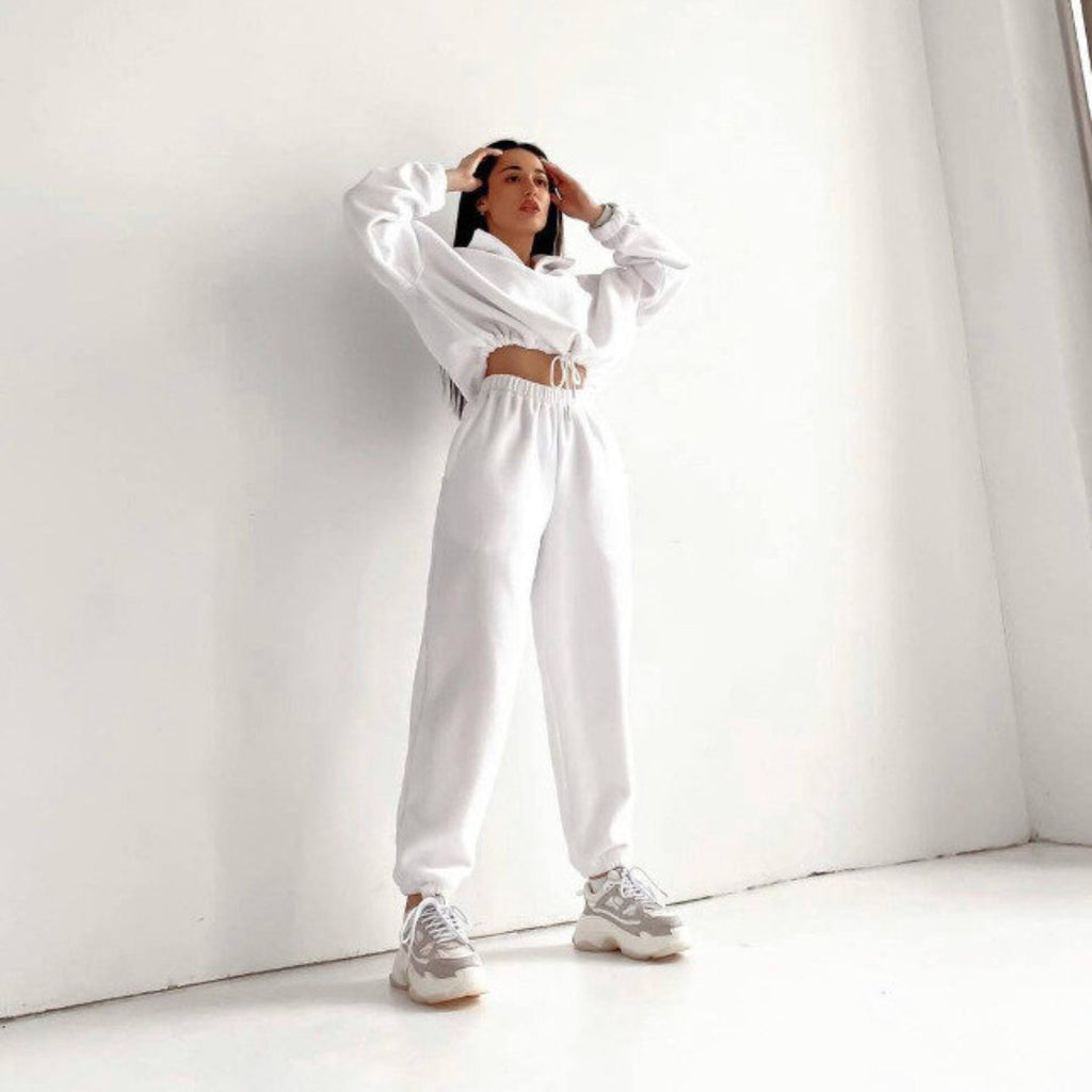 Woman Loose Zip Stand Collar Sweater Two Piece Set - ANIBEY