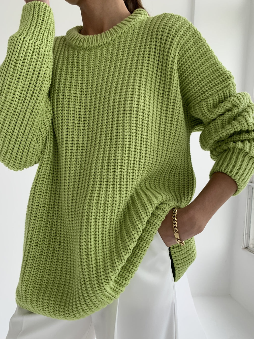 Women Sweater Round Neck loose Solid Color Sweater - ANIBEY
