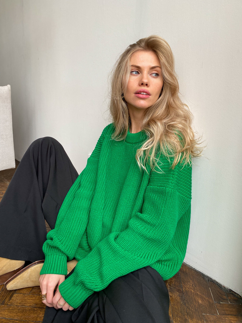 Women Sweater Round Neck loose Solid Color Sweater - ANIBEY